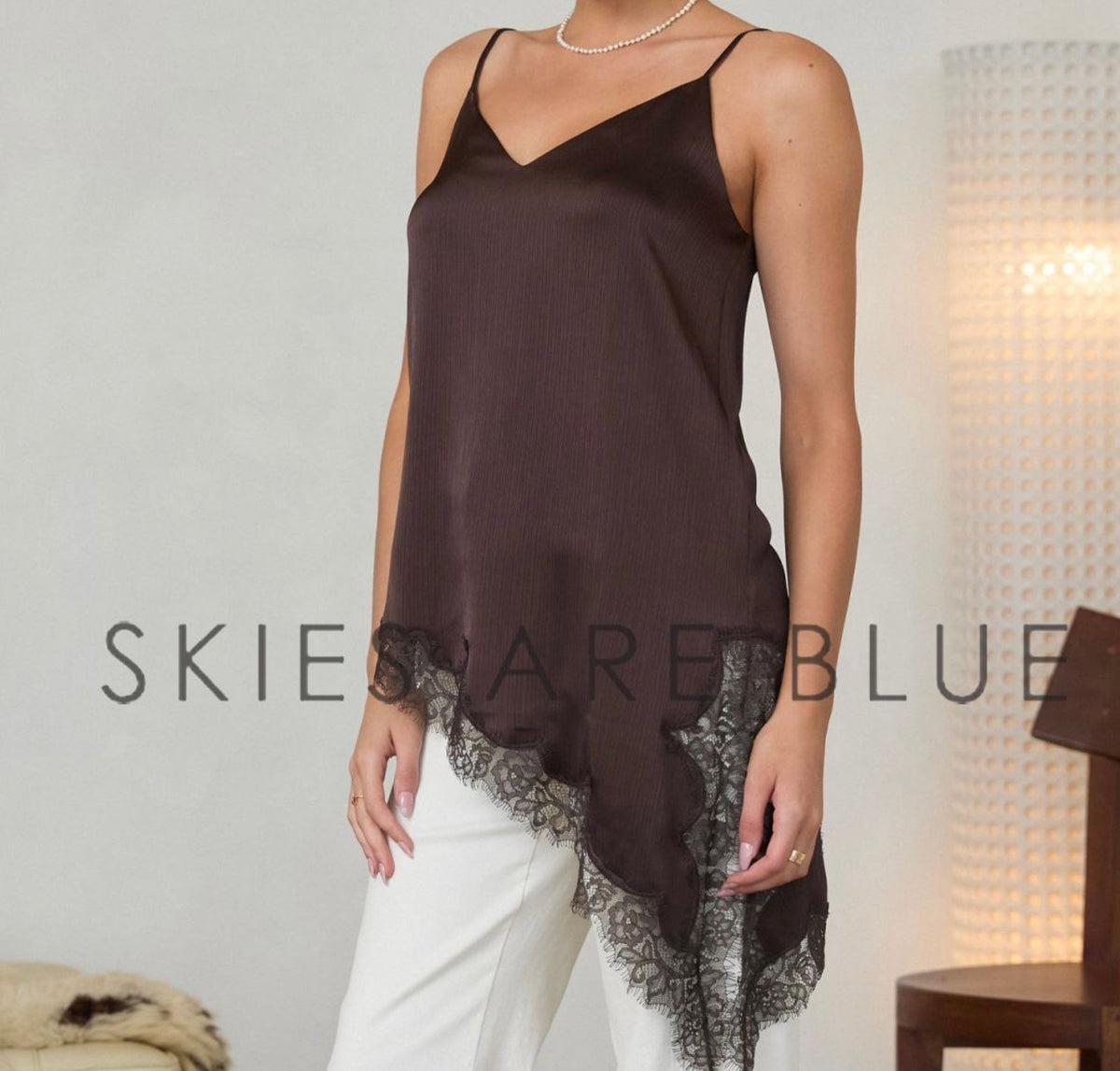 ASYMMETRICAL CRINKLED SATIN CAMI TUNIC Skies Are Blue 47264