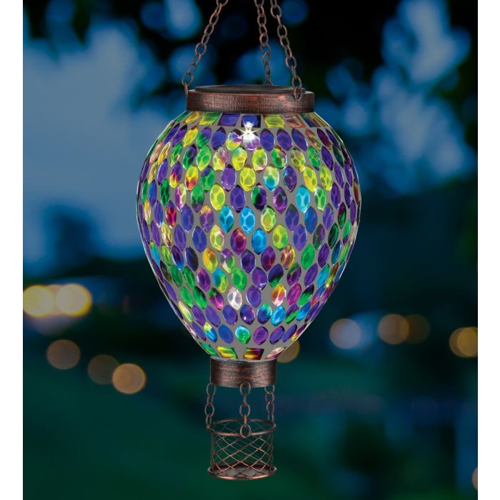 Multi Mosaic Hot Air Balloon Solar Lantern Regal Art & Gift 13519