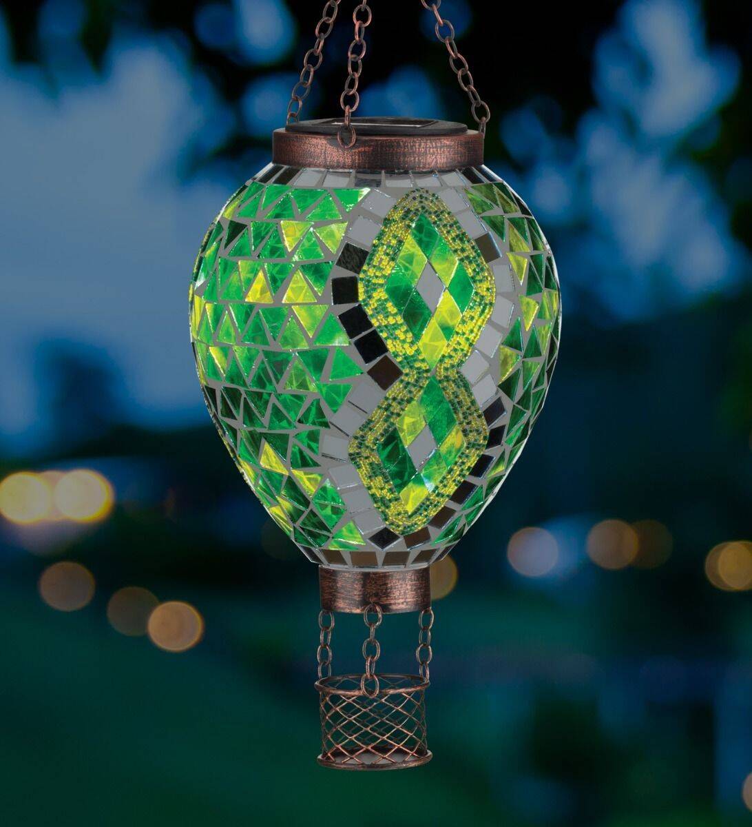 Green Mosaic Hot Air Balloon Solar Lantern Regal Art & Gift 13520