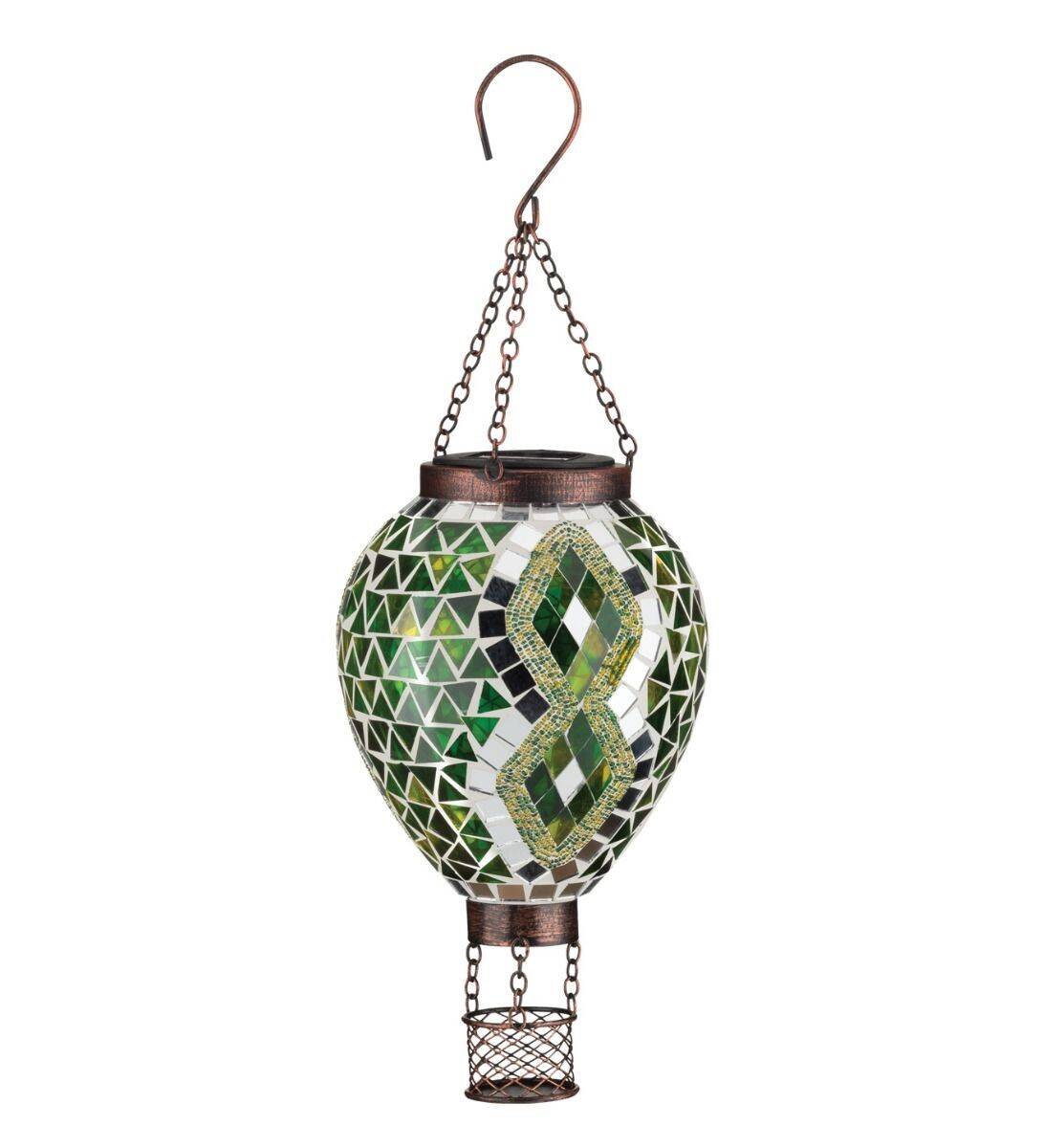 Green Mosaic Hot Air Balloon Solar Lantern Regal Art & Gift 13520