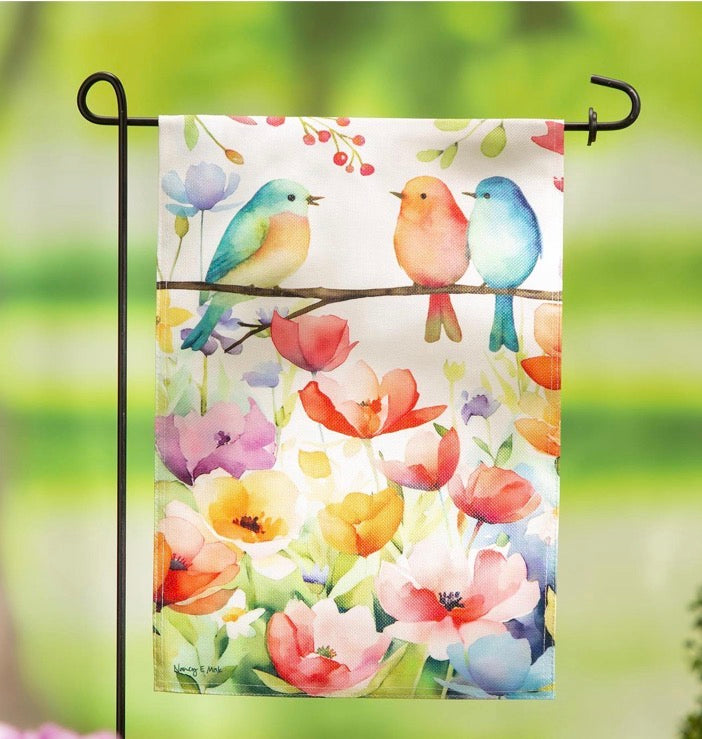 Bird Talk Burlap Flag Evergreen 14B12735