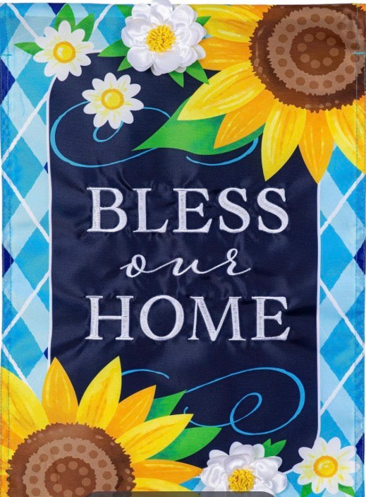 Bless Our Home Sunflowers Applique Flag Evergreen 1610216