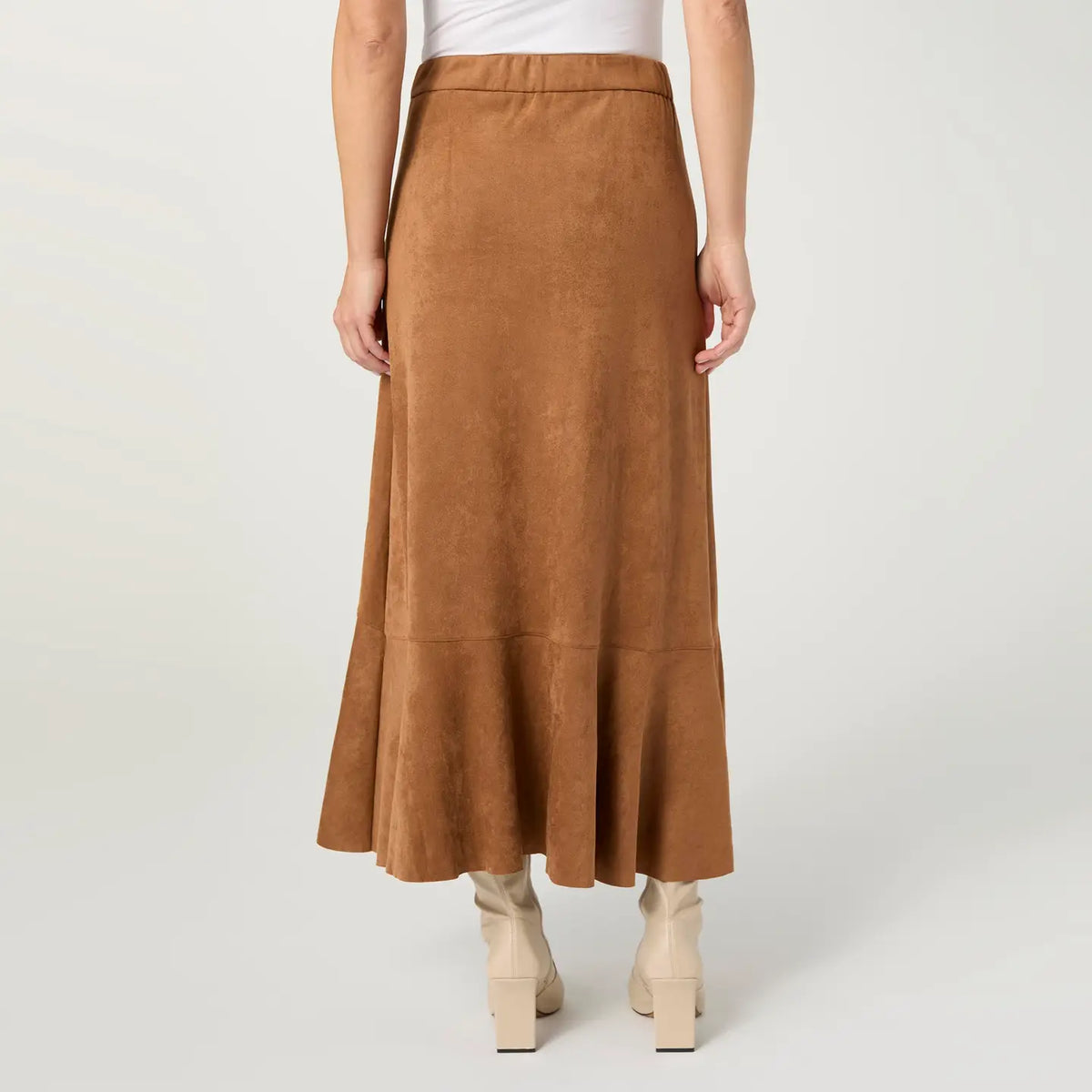 Camel Faux Suede Ruffle Midi Skirt 2639134