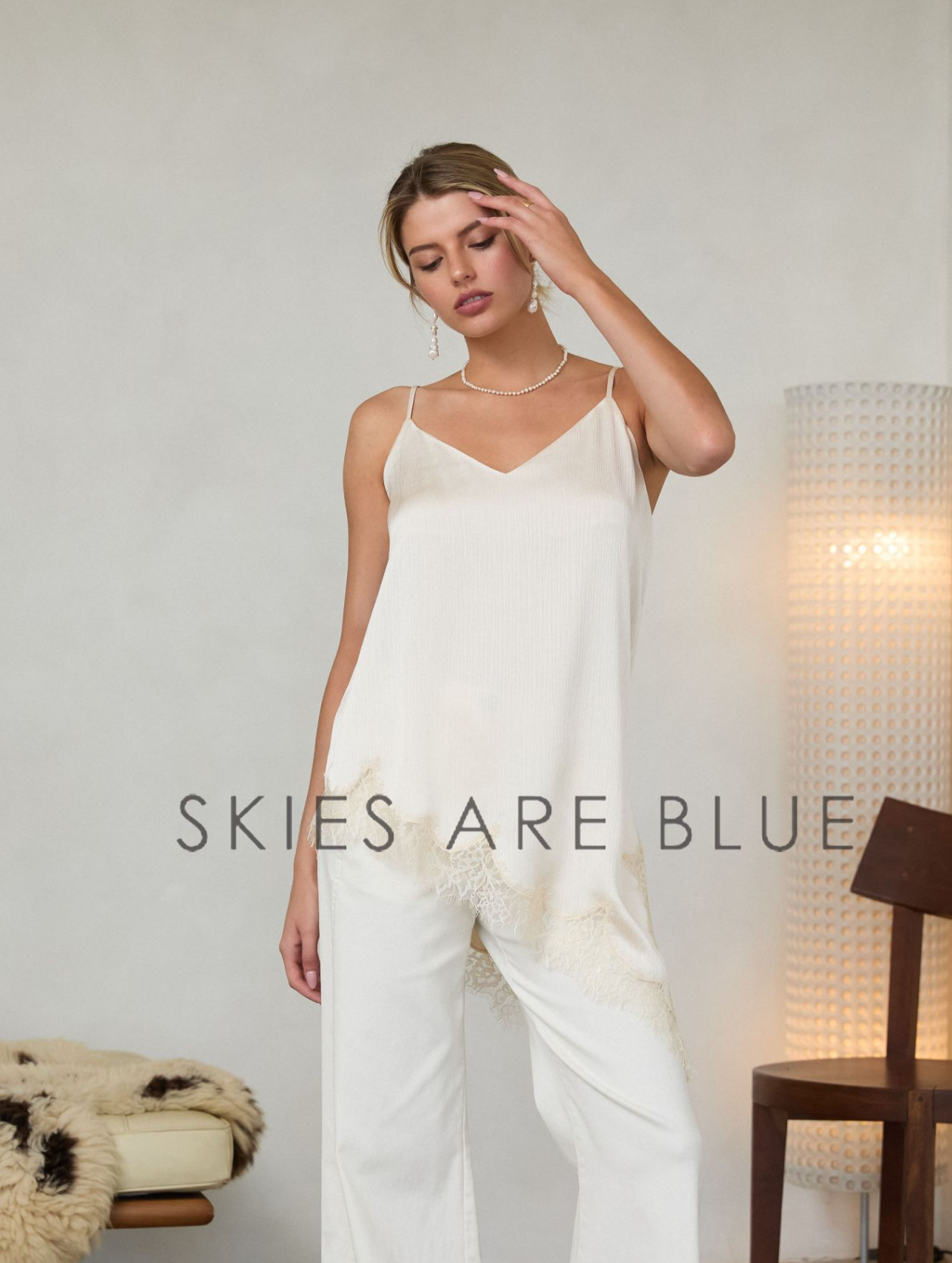 IVORY ASYMMETRICAL CRINKLED SATIN CAMI TUNIC Skies Are Blue 47264