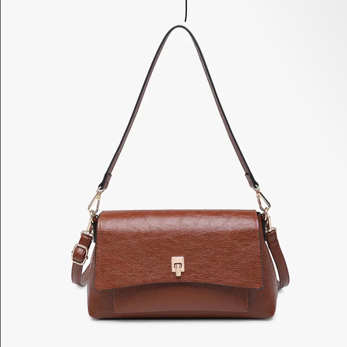 Brown Bella Glossy Shoulder Bag | Jen & Co - M2849-BR