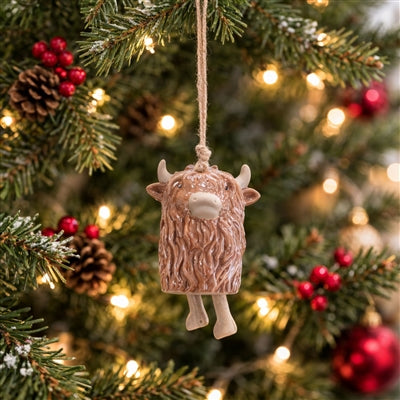 Highland Cow Stoneware/Jute Ornament Melrose 97005