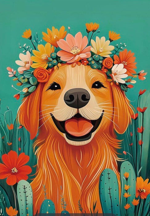 Floral Dog Appliqué  Flag Evergreen AP2QNXAGF325