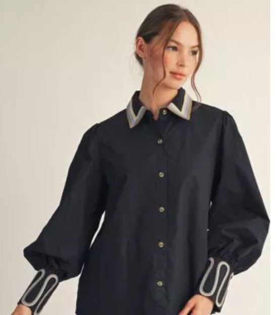 Black Button Down Collar Shirt Jodifl B12494