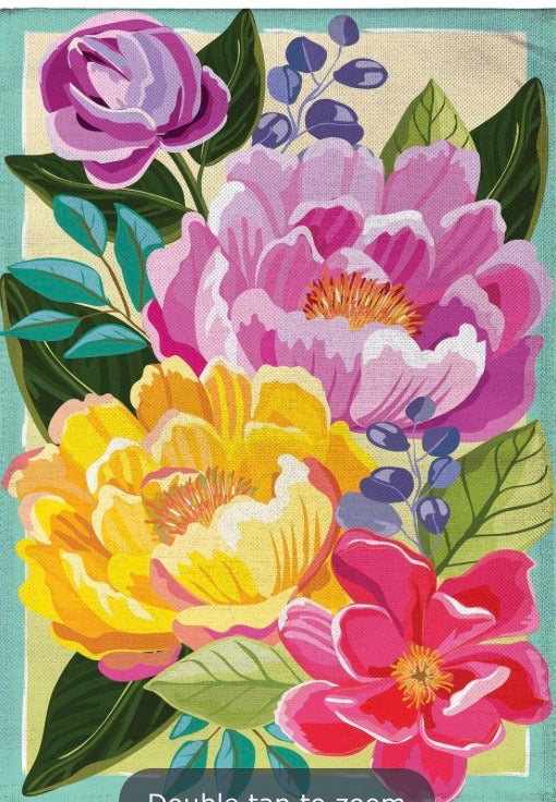 Floral Burst Burlap Flag Evergreen BFY7XFBGF325