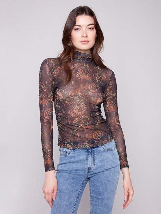 Spruce Mock Neck Top Charlie B C1371RPK-385C