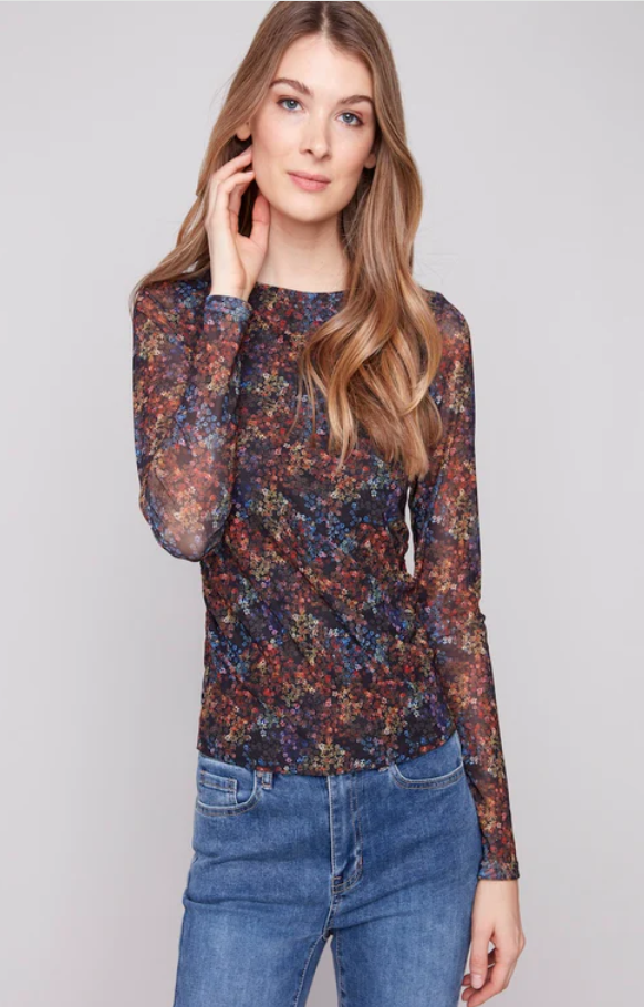 Floret Mesh Top with Lining Charlie B C1409PK-385C