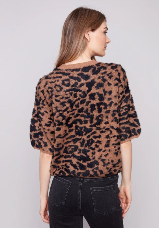 Leopard Elbow Sleeves Sweater Charlie B C2858P-449C