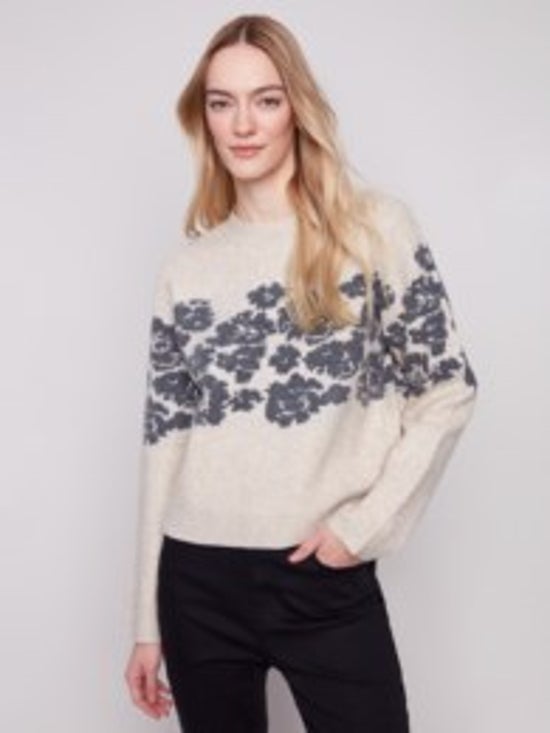 H Vanil Floral Crew Neck Sweater Charlie B C2883-018C