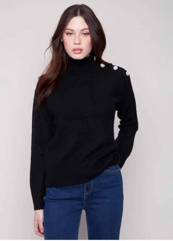 Long Slv Mock Sweater Black Charlie B C2888-018C