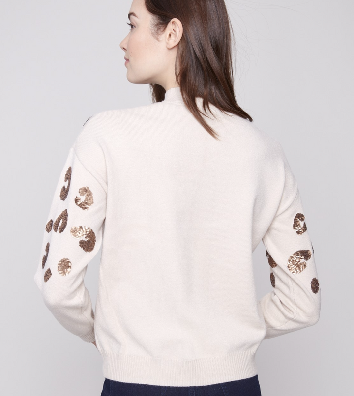 Oat Crew Neck With Cheetah Sequins Charlie B C2890-018C