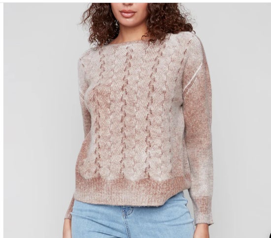 Long Sleeves Crew Neck Sweater Sepia Charlie B C2920-403C