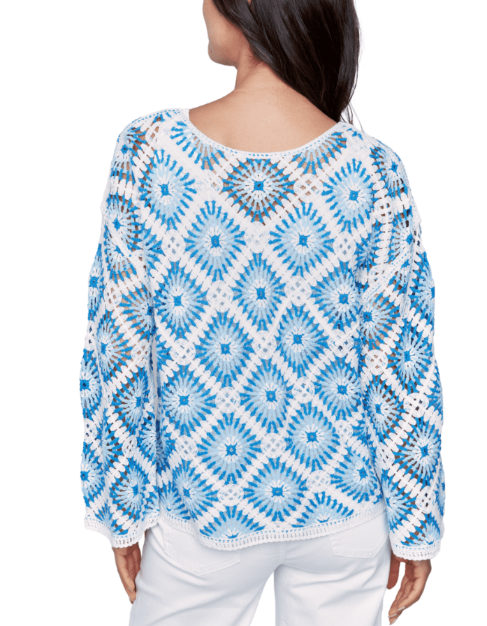 Coastal Blue And White Boat Neck Sweater Charlie B C4499RR-777B