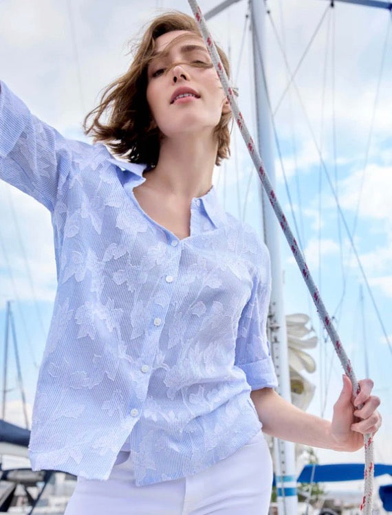Button-up 3/4 Roll up Sleeve Top Charlie B C4690-567C