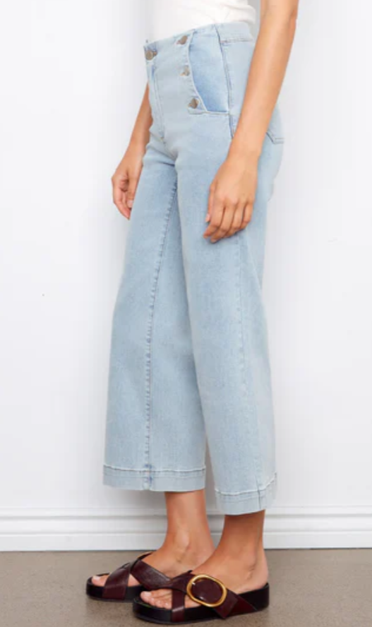 Wide Leg Side Button Lt. Blue Jeans Charlie B C5721-431A