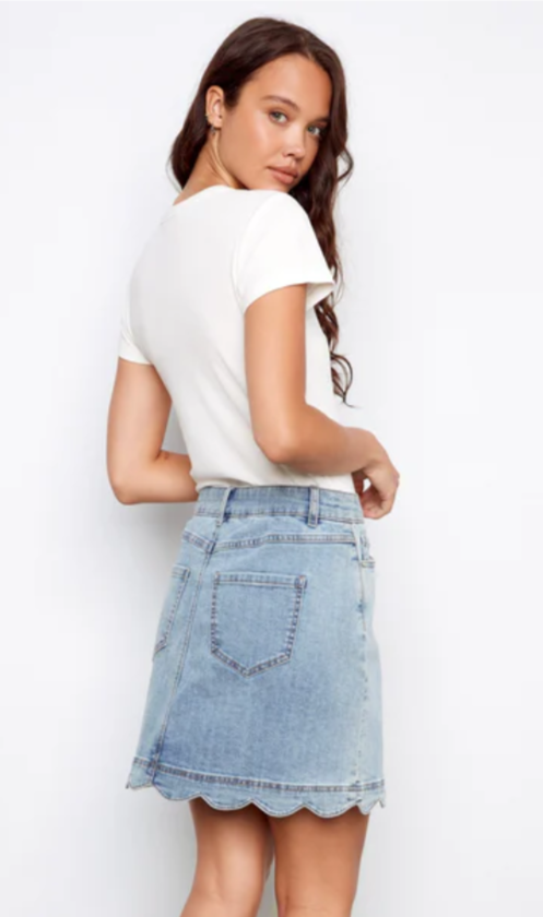 Scalloped Hem Button Skirt Charlie B C7079R-431A