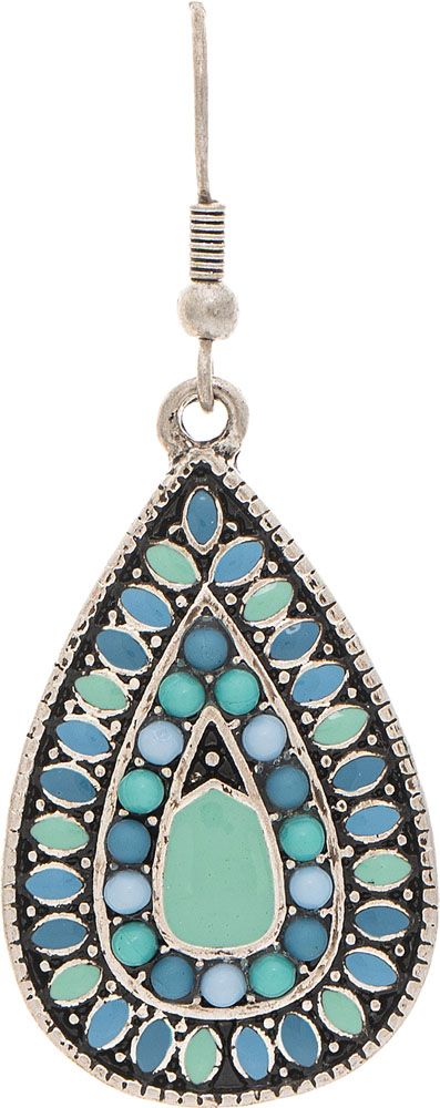 E4512BL Blue Enamel Dots Teardrop Earrings Rain