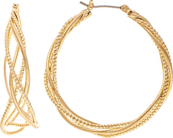 Tex Wire Basket Weave Hoop Gold Rain Jewelry E4784G