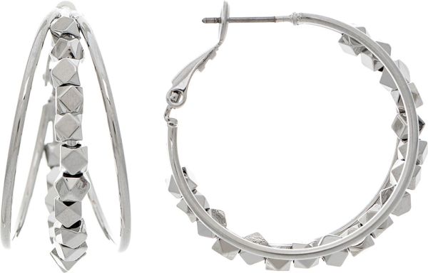 Brass 3 Row Nugget Bead Hoop Silver Earrings Rain Jewelry E4865S