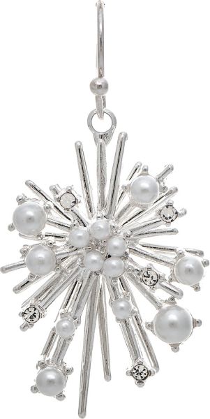 White Faux Pearl Starburst ER Silver Rain Jewelry E5321S