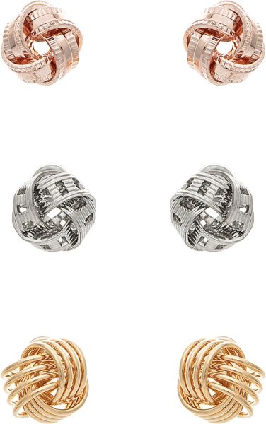 Silver Gold Rose Gold 3 Piece Love Knot Post Earring Set Rain Jewelry ERS26