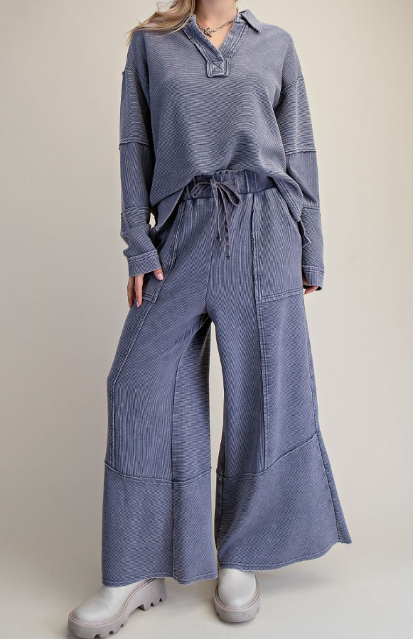 Textured Thermal Pullover Washed Denim Easel ET171627