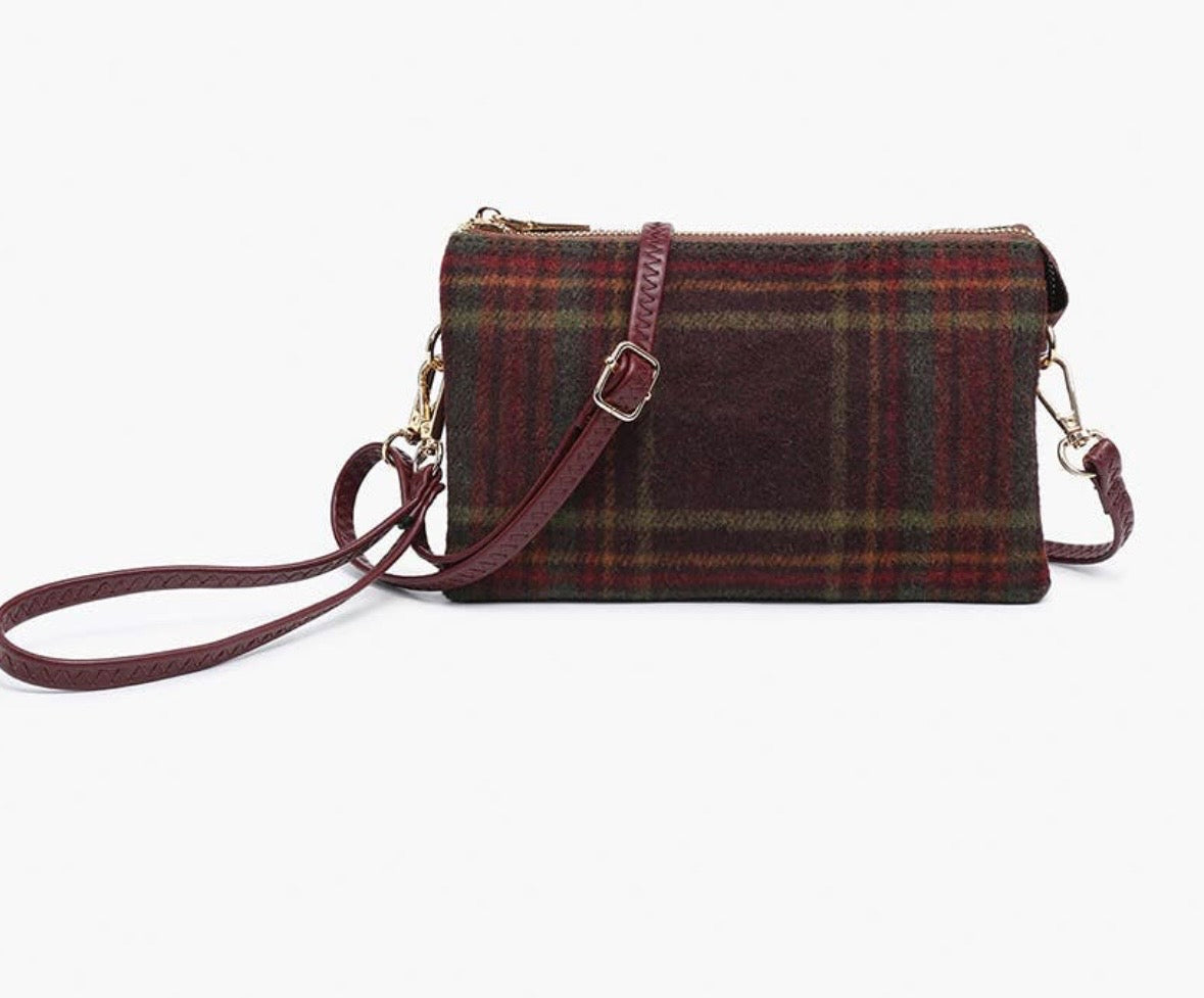 Maroon Riley Plaid Crossbody/Wristlet | Jen & Co - M013PLD-MRN