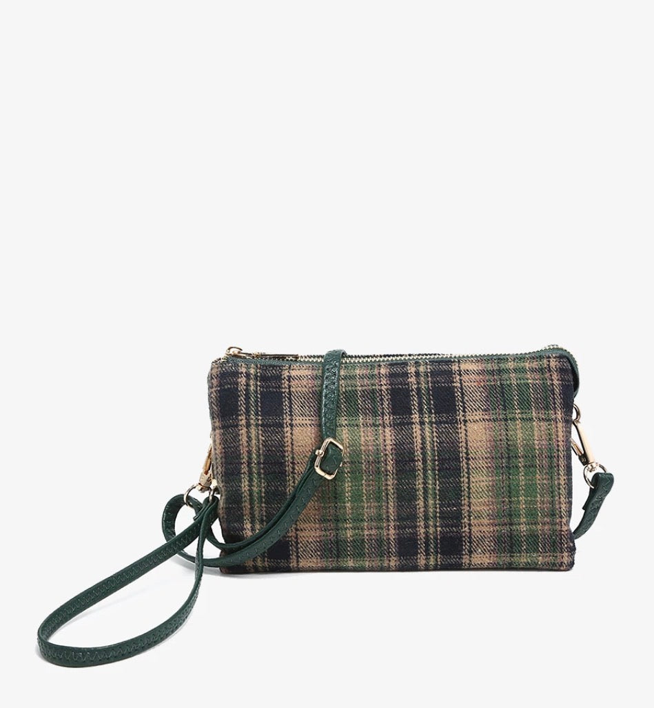 Olive Riley Plaid Crossbody/Wristlet | Jen & Co - M013-PLD.OLV