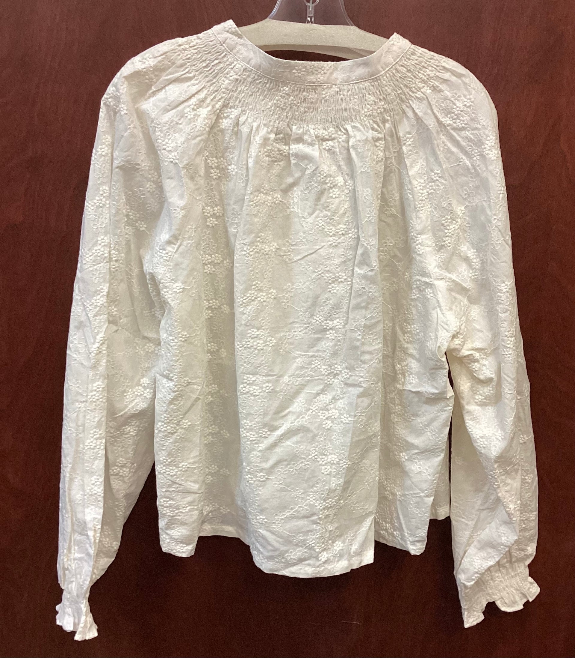Button Down Embroidered Long Sleeve Blouse Ecru Listicle LT1478-Ecru