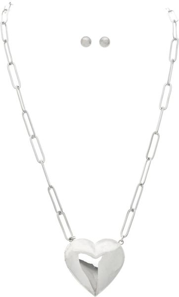 Puffy Heart Locket Chain Silver Rain Jewelry N2793S