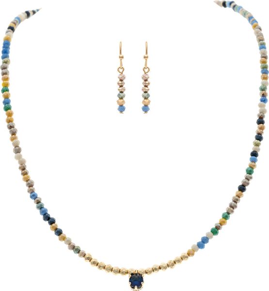 Mixed Beads Necklace Short Blue Rain Jewelry N2854BL
