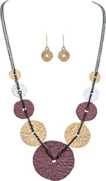 Multi Metal Discs On Chain Necklace Set Rain Jewelry N2929M