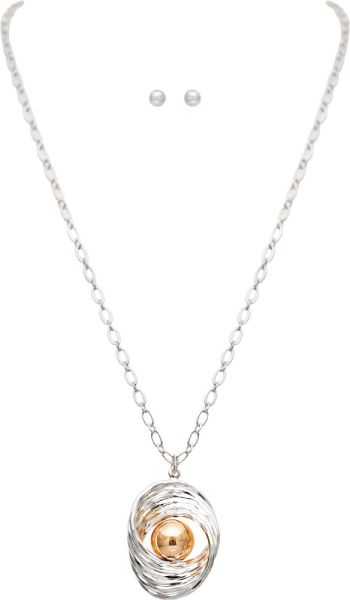 Silver Spiral Gold Ball Pendant Necklace Rain N3504TT