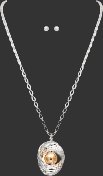 Silver Spiral Gold Ball Pendant Necklace Rain N3504TT