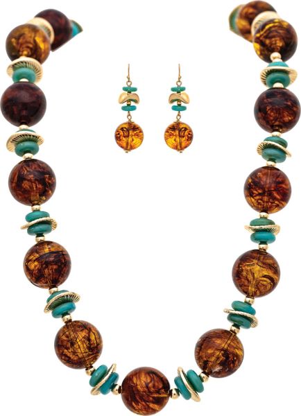 Gold Brown Chunky Bead Necklace Rain N3538G