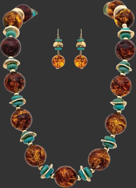 Gold Brown Chunky Bead Necklace Rain N3538G