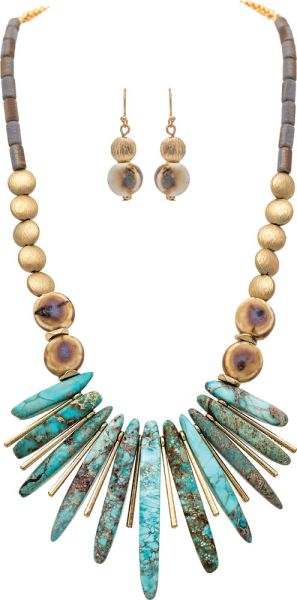 Gold Bead TQ Spike Fringed Necklace Rain N3552G