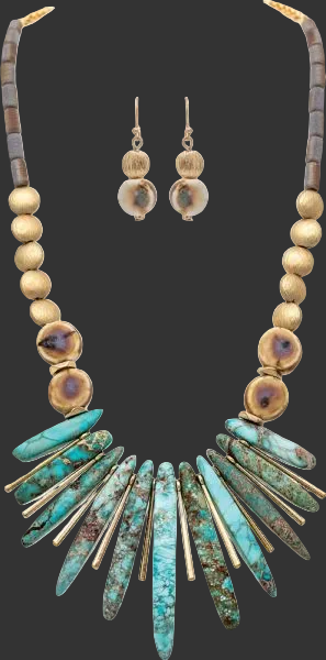 Gold Bead TQ Spike Fringed Necklace Rain N3552G