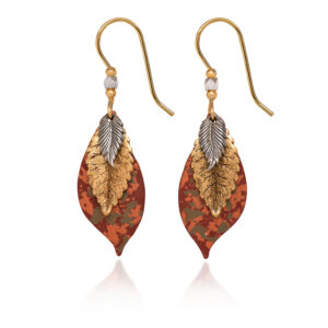 Autumn Leaf & Feather Drop Earrings Silver Forest NE-0678
