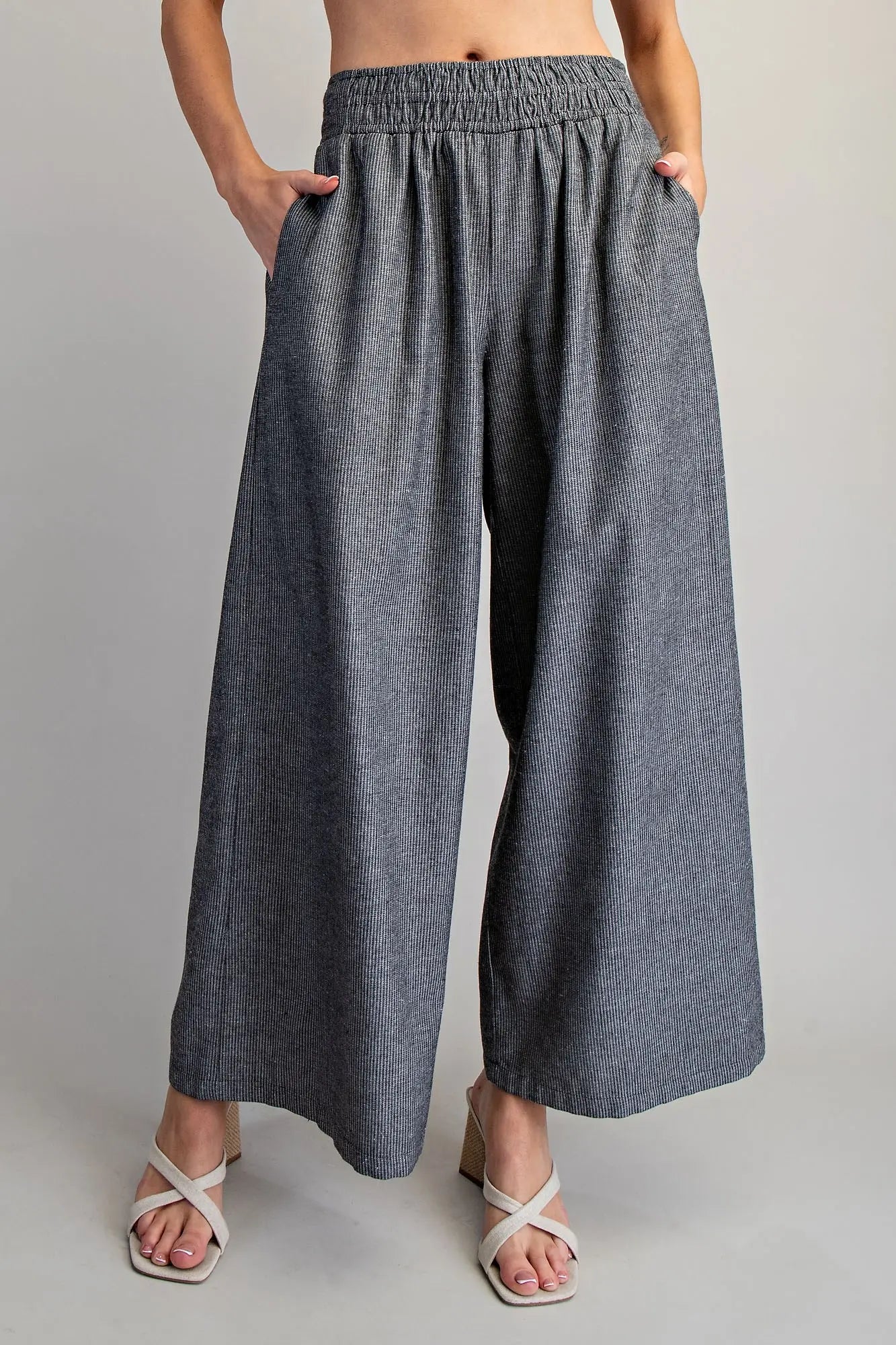 Soft Washed Pinstriped Wide Leg Pants Eesome PK14646