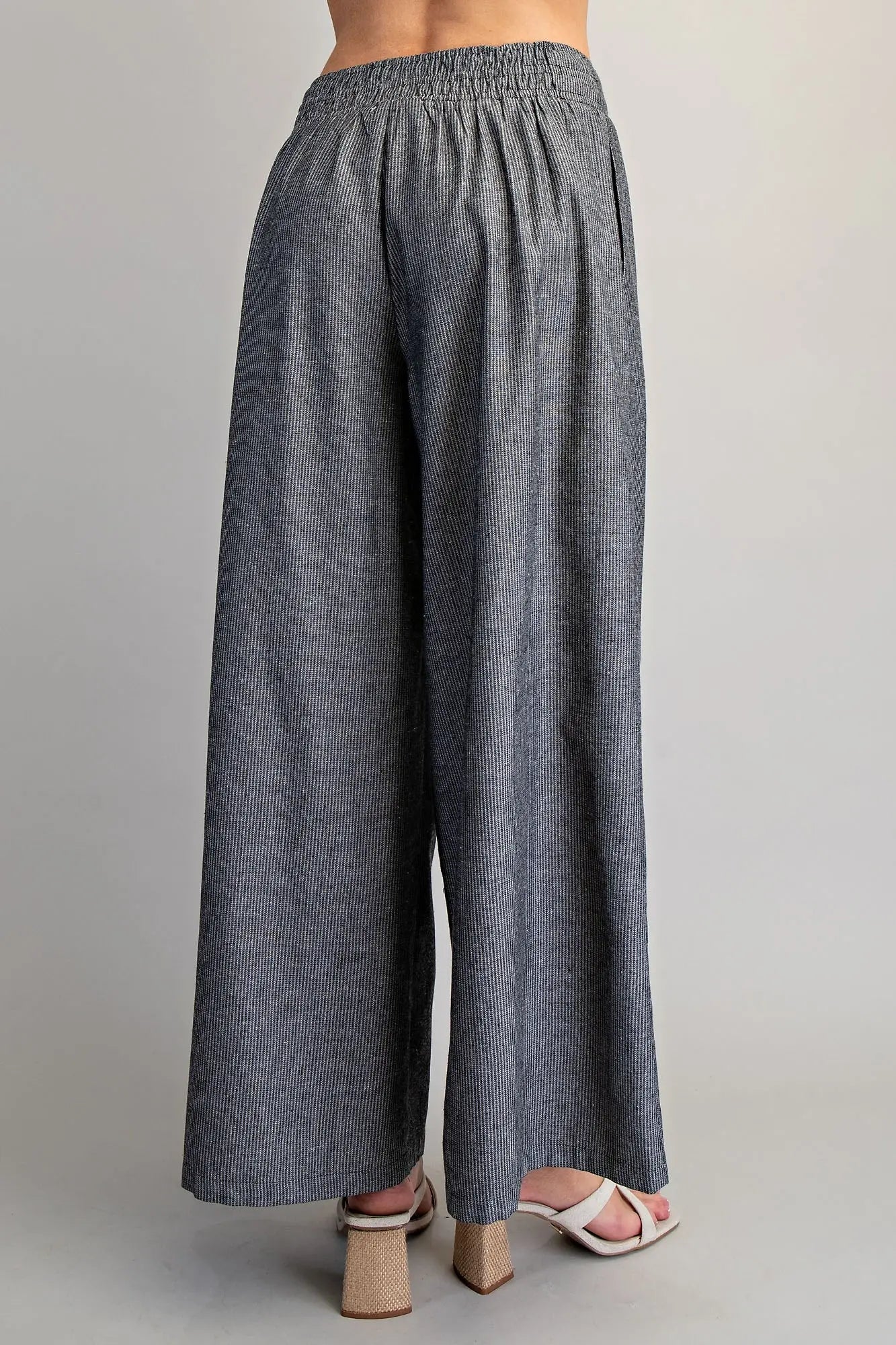 Soft Washed Pinstriped Wide Leg Pants Eesome PK14646