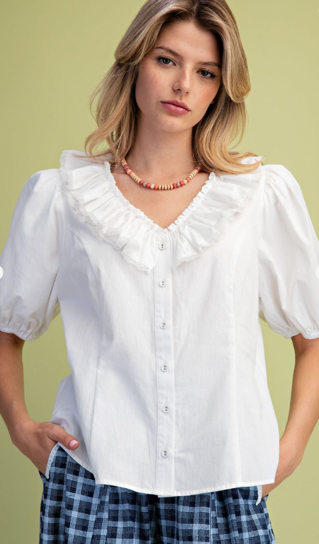 White Ruffle Top Easel Blouse ST100106