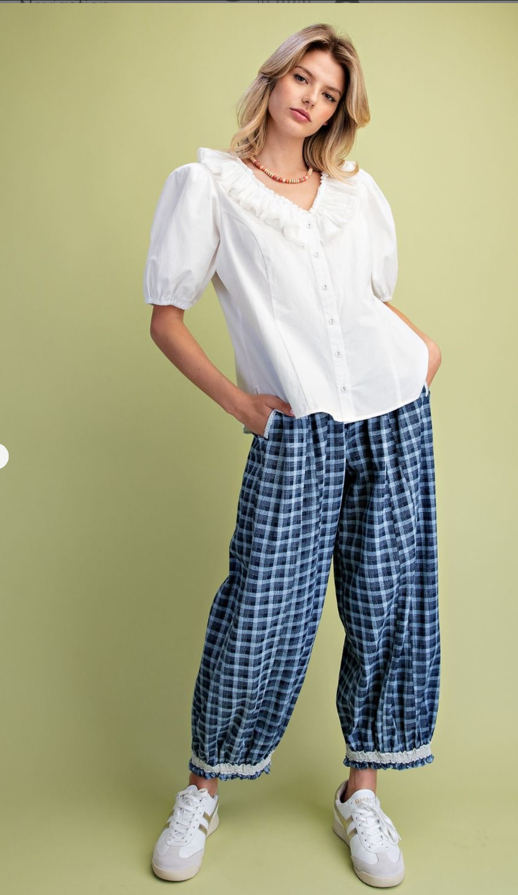 White Ruffle Top Easel Blouse ST100106