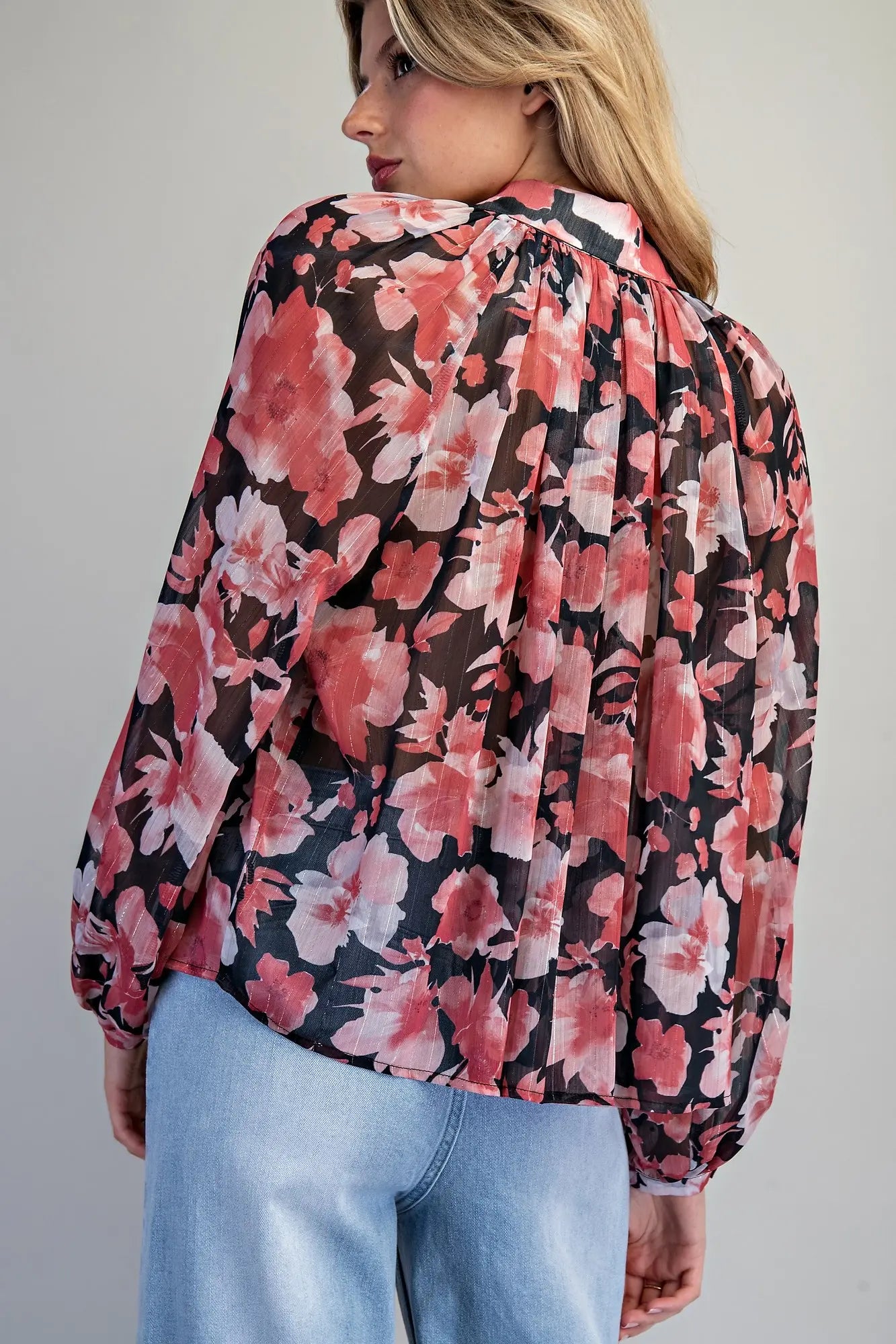 Floral Printed Button Down Blouse Eesome TK16118