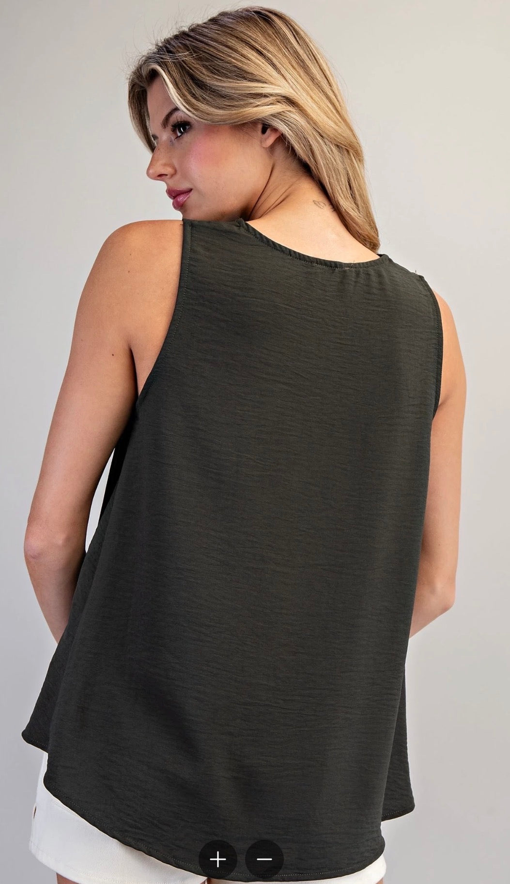 V-Neck Sleeveless Bunched Top Olive Eesome TK54543