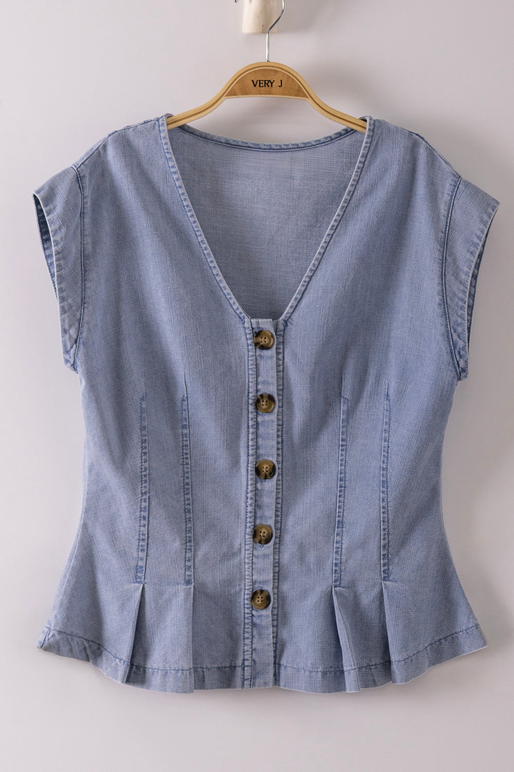 Pleated Washed Denim Vest Very J VJT80089